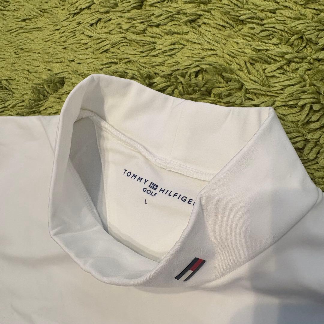 トミーヒルフィガーゴルフ モックネック 長袖シャツ ボーダー 裏微起毛 Lサイズ