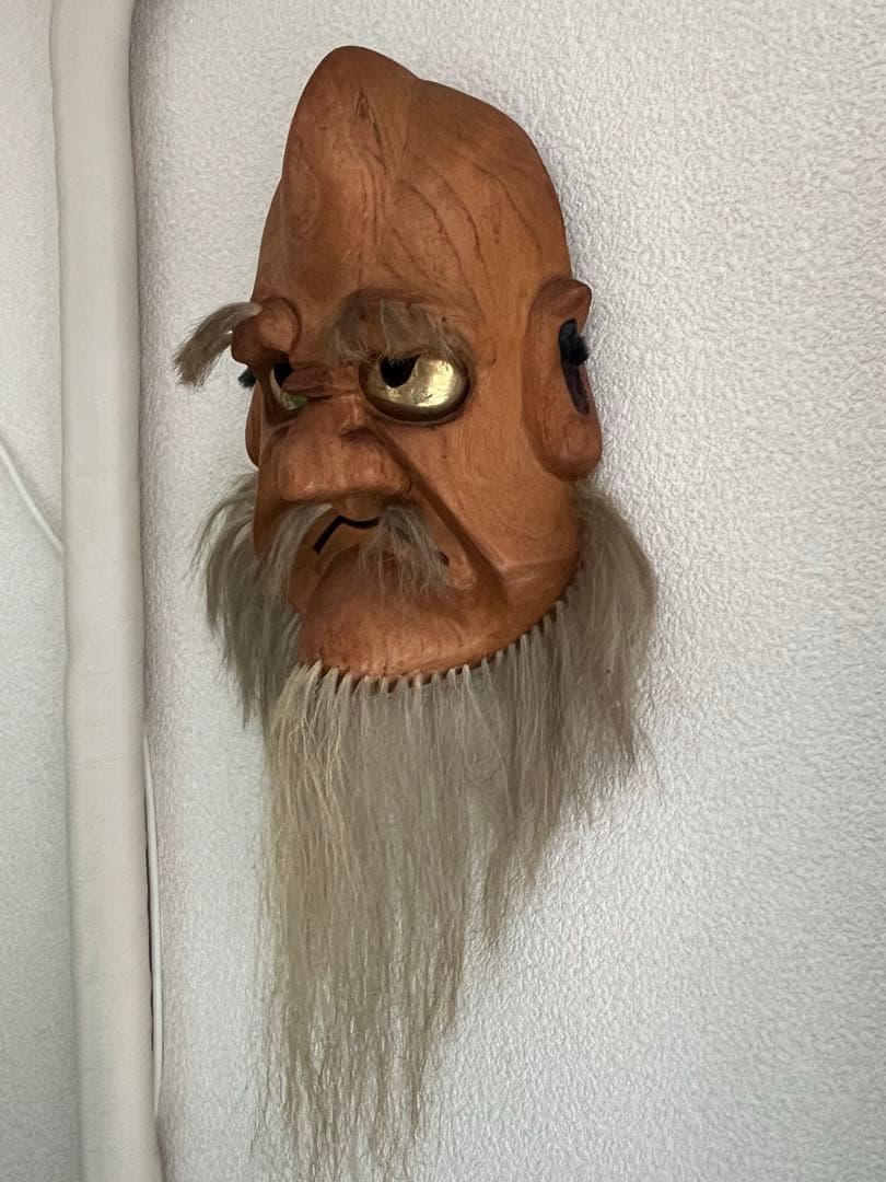 備中神楽面 思兼命(おもいかねのみこと•知恵の神様) 一刀彫　清胤作