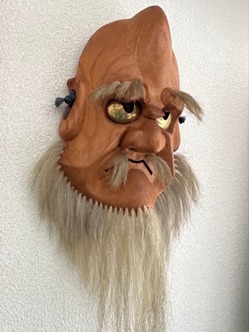 備中神楽面 思兼命(おもいかねのみこと•知恵の神様) 一刀彫　清胤作