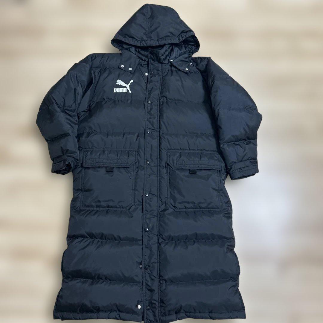 【美品】プーマ ロングダウンジャケット ベンチコート 黒 ブラック L〜O