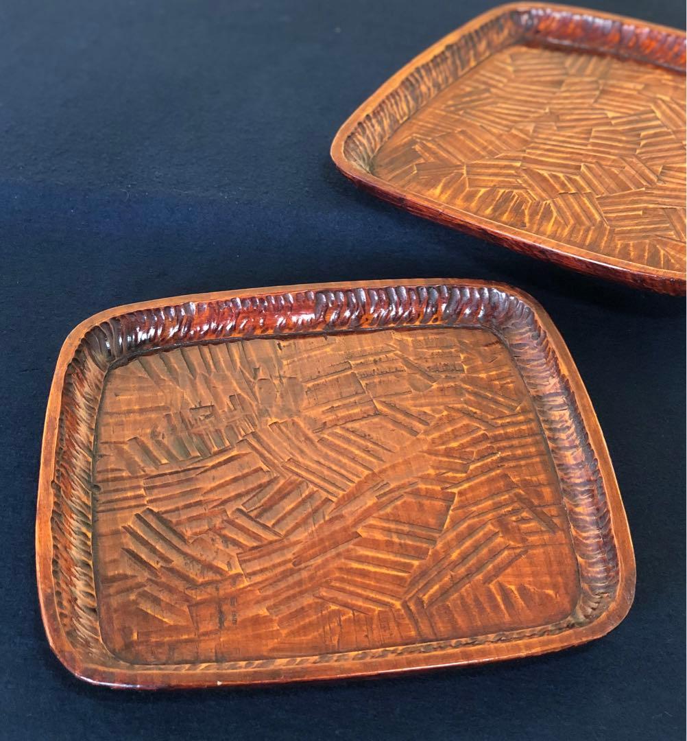 割引❗️《R》伝統工芸 讃岐彫 小膳2客 讃岐膳 讃岐盆 木製　251007あ7