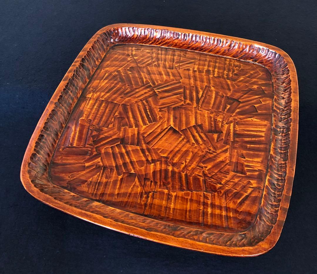 割引❗️《R》伝統工芸 讃岐彫 小膳2客 讃岐膳 讃岐盆 木製　251007あ7