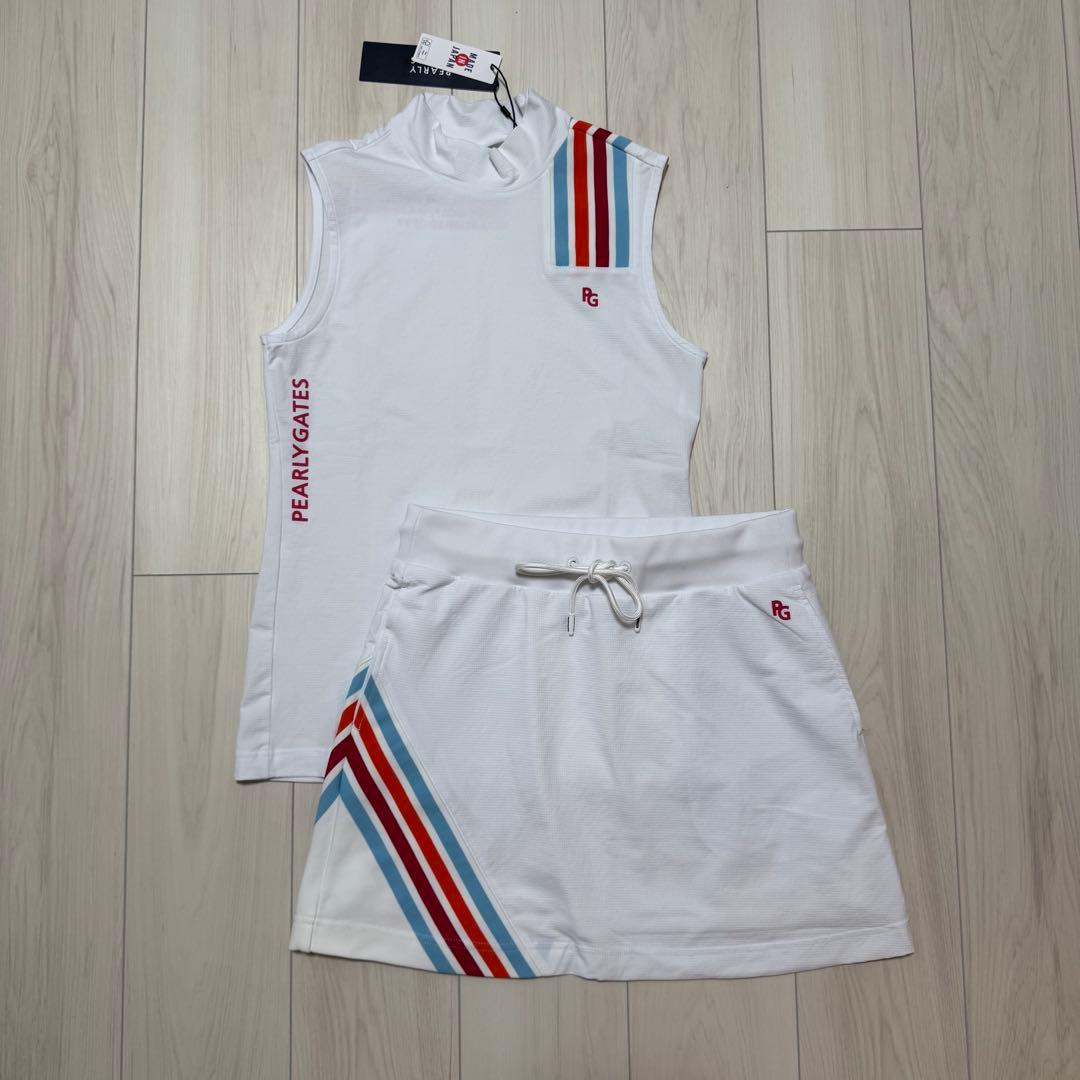 新品タグ付き パーリーゲイツ セットアップ スカート ストレッチ モックネック