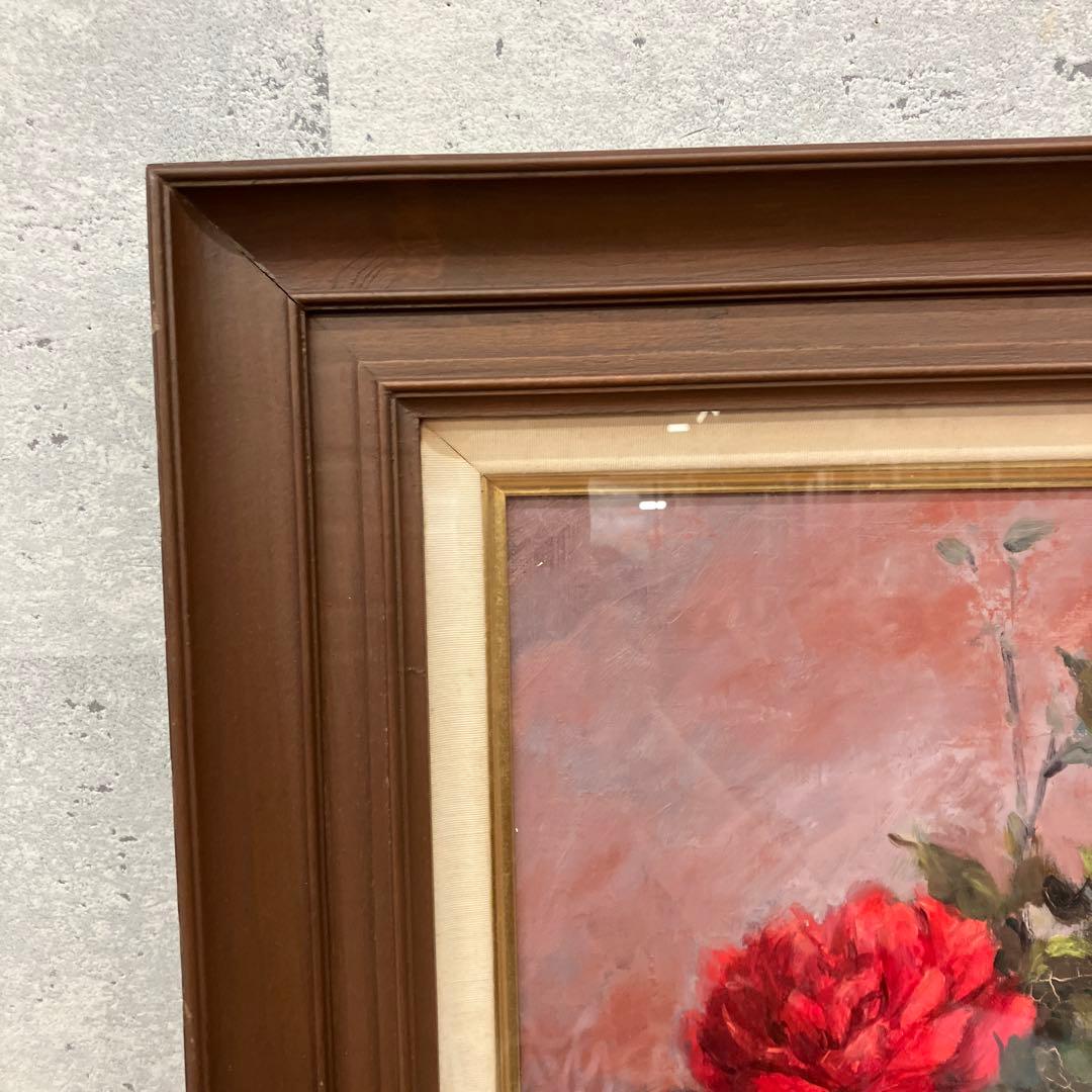 アンティーク 赤い薔薇 ローズ フラワー 油彩画 油絵 アート 絵画 美術 芸術
