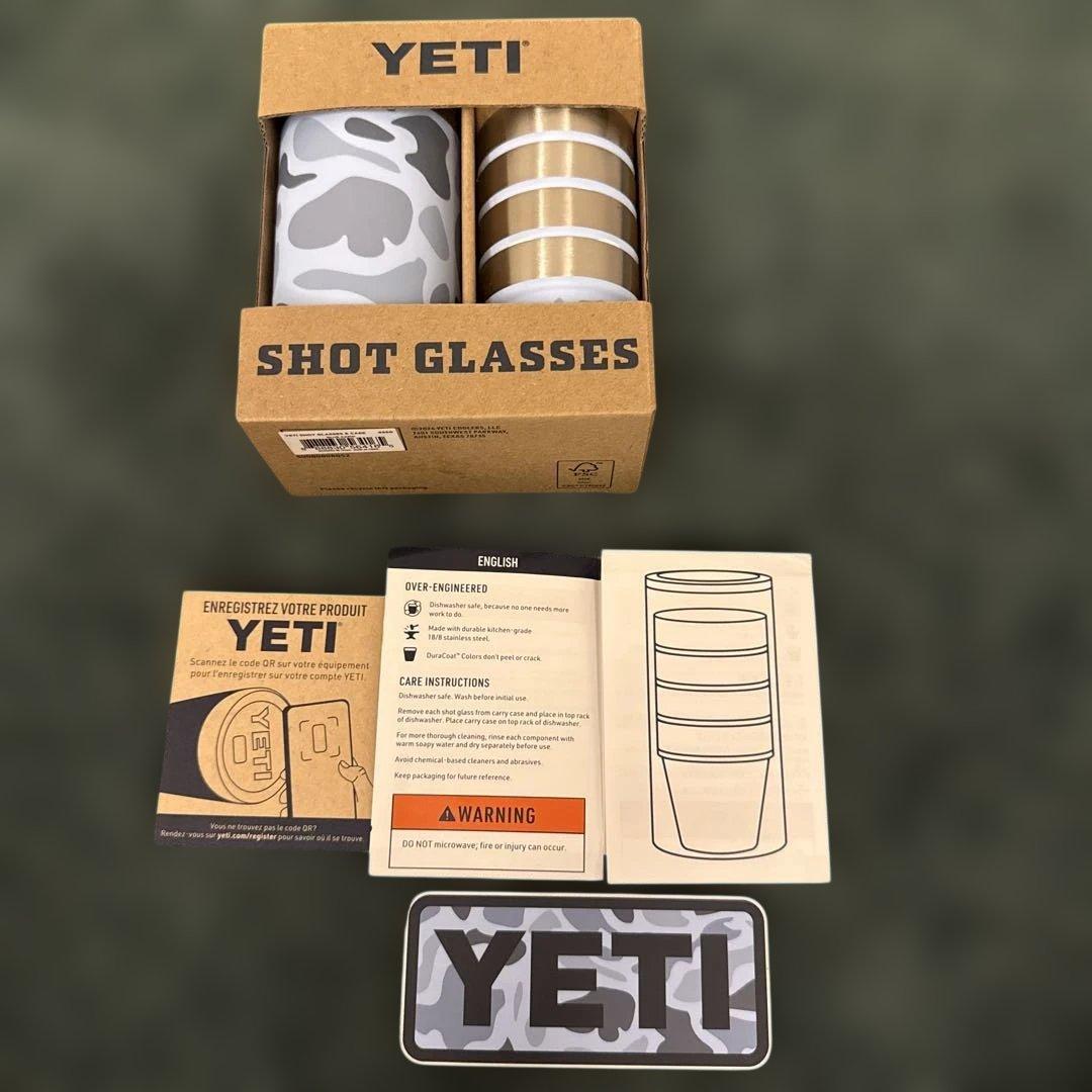 YETI ショットグラス 4個セット 迷彩 CAMO & ゴールド ステンレス