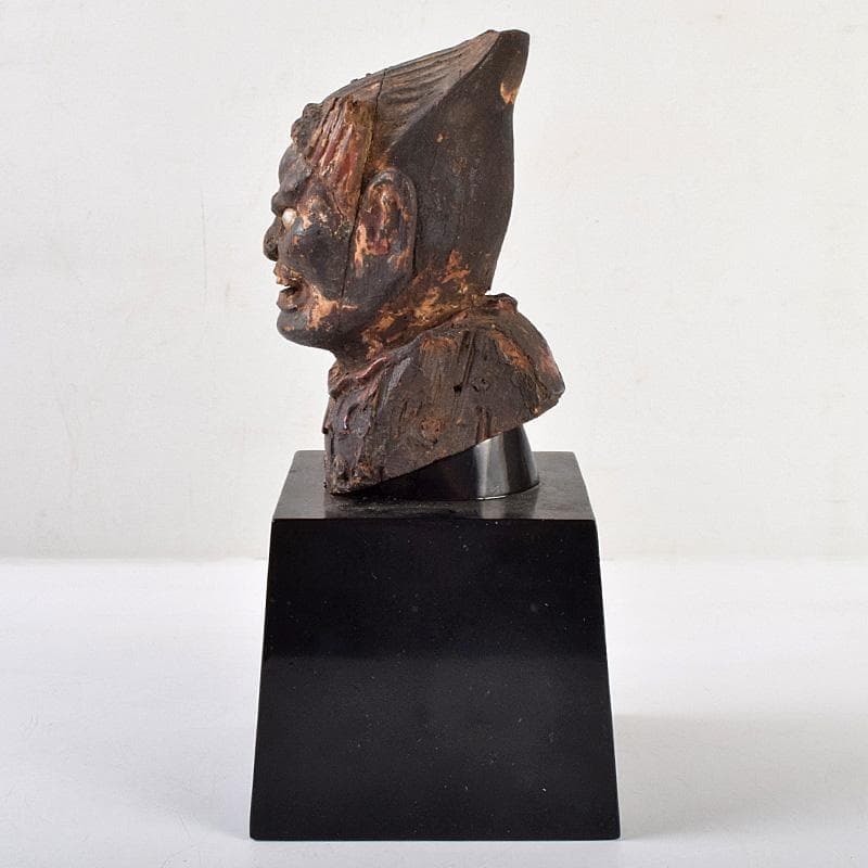 仏教美術　彩色木彫　玉眼入　十二神将像　仏像　木製台・時代箱付　G　R9231