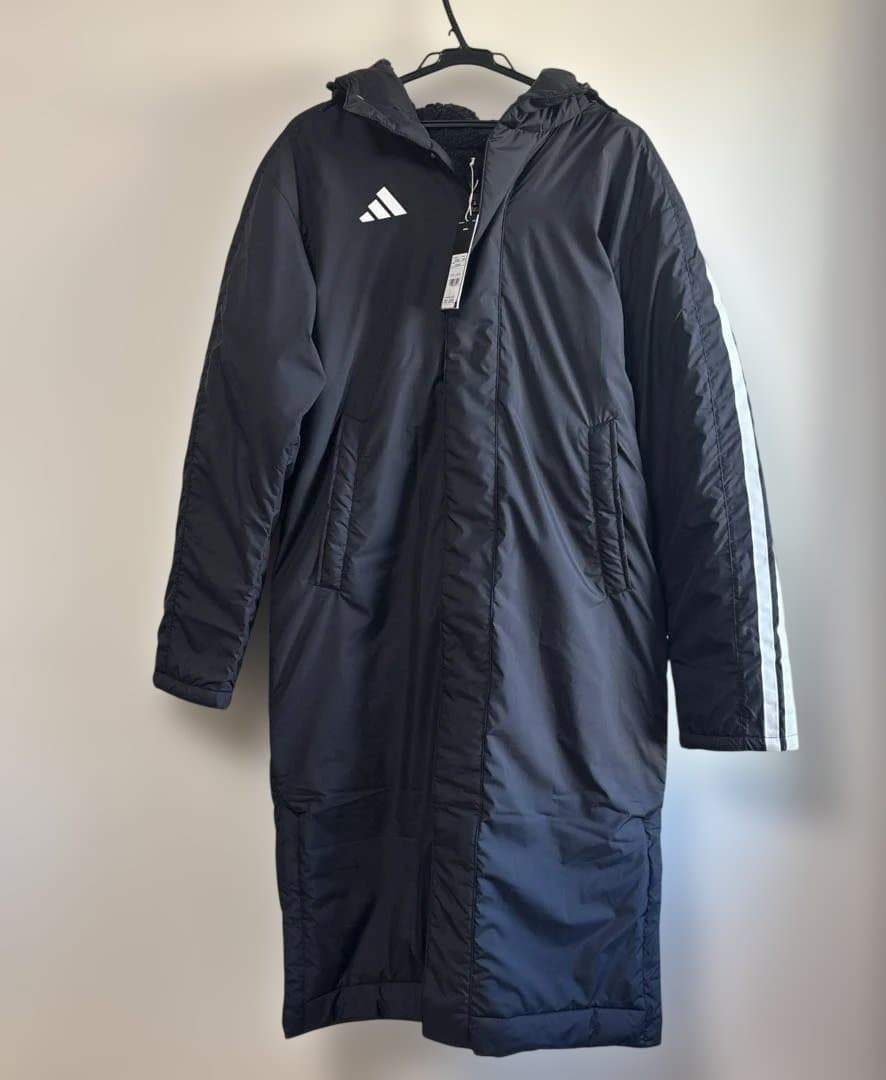 アディダス　adidas ベンチコート　ロングコート　内側ボア　中綿　黒　L