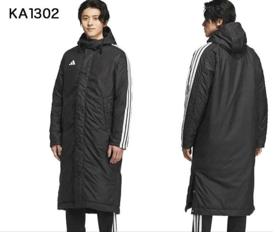 アディダス　adidas ベンチコート　ロングコート　内側ボア　中綿　黒　L