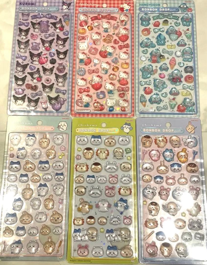 正規品ボンボンドロップシール　サンリオ、ちいかわ/ プクキラシールの7点セット