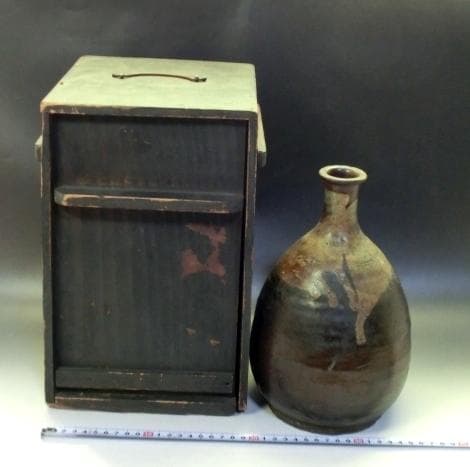 徳利■かなり古い時代物の唐津飴釉古徳利 酒器 花瓶 (江戸期)時代箱付 時代物