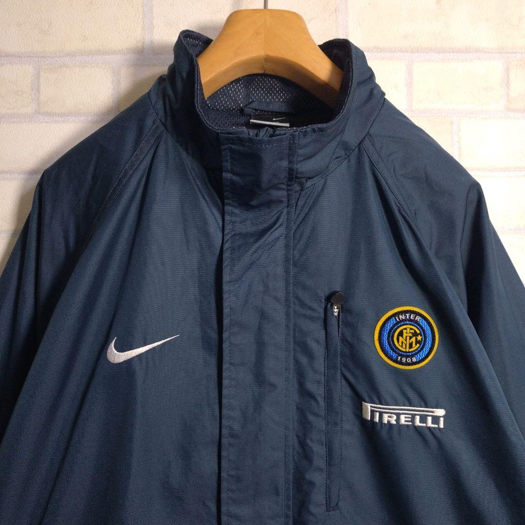 ナイキ★00s インテル PIRELLI 刺繍ロゴ ナイロンジャケット 紺 XL