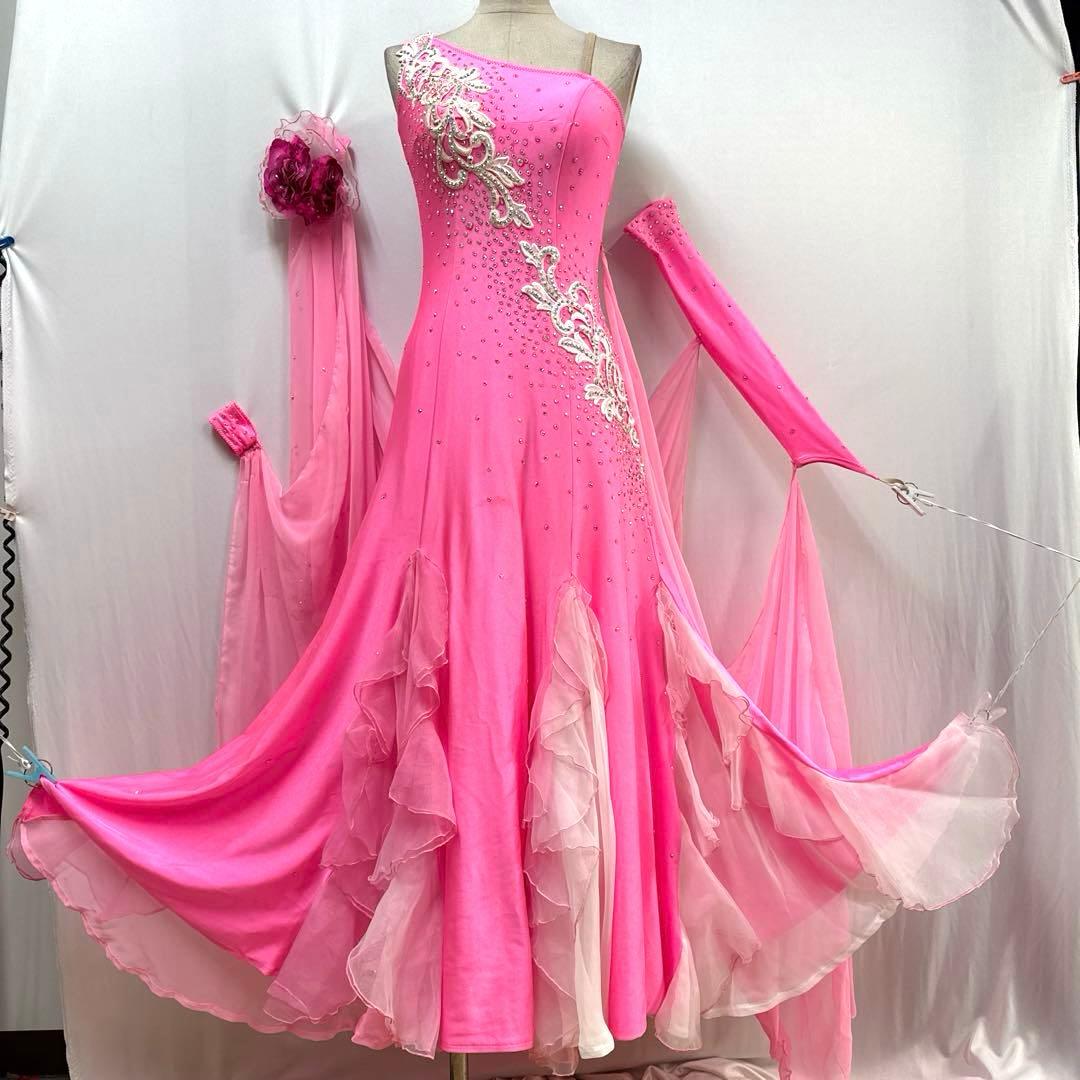 Y5952★SM★ピンク /ラインストーン/スタンダードドレス☆社交ダンス