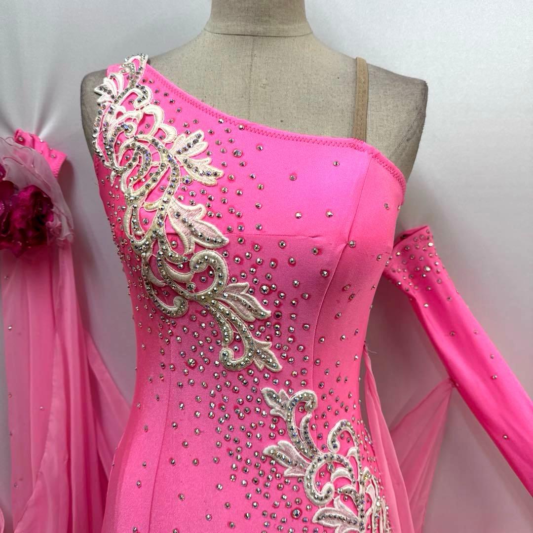 Y5952★SM★ピンク /ラインストーン/スタンダードドレス☆社交ダンス