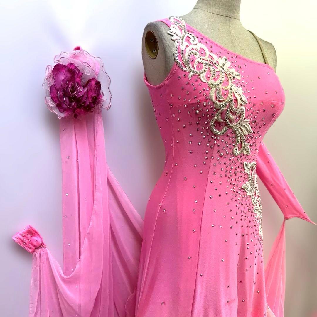 Y5952★SM★ピンク /ラインストーン/スタンダードドレス☆社交ダンス