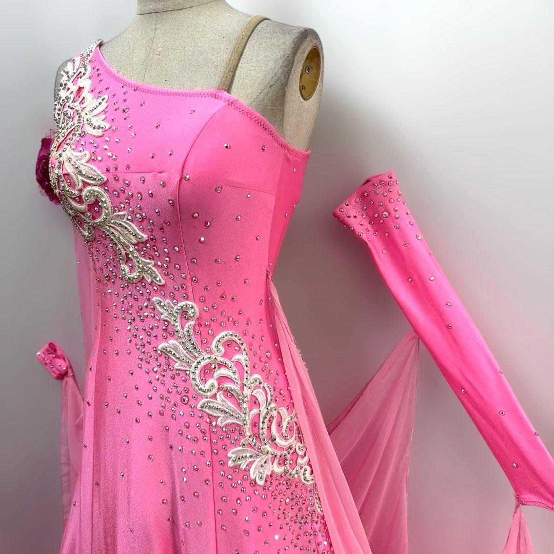 Y5952★SM★ピンク /ラインストーン/スタンダードドレス☆社交ダンス