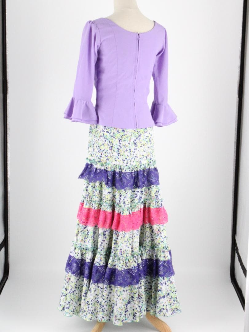 【美品 フラメンコ衣装 ツーピース】マルチカラー柄×レース地 HERMOSA