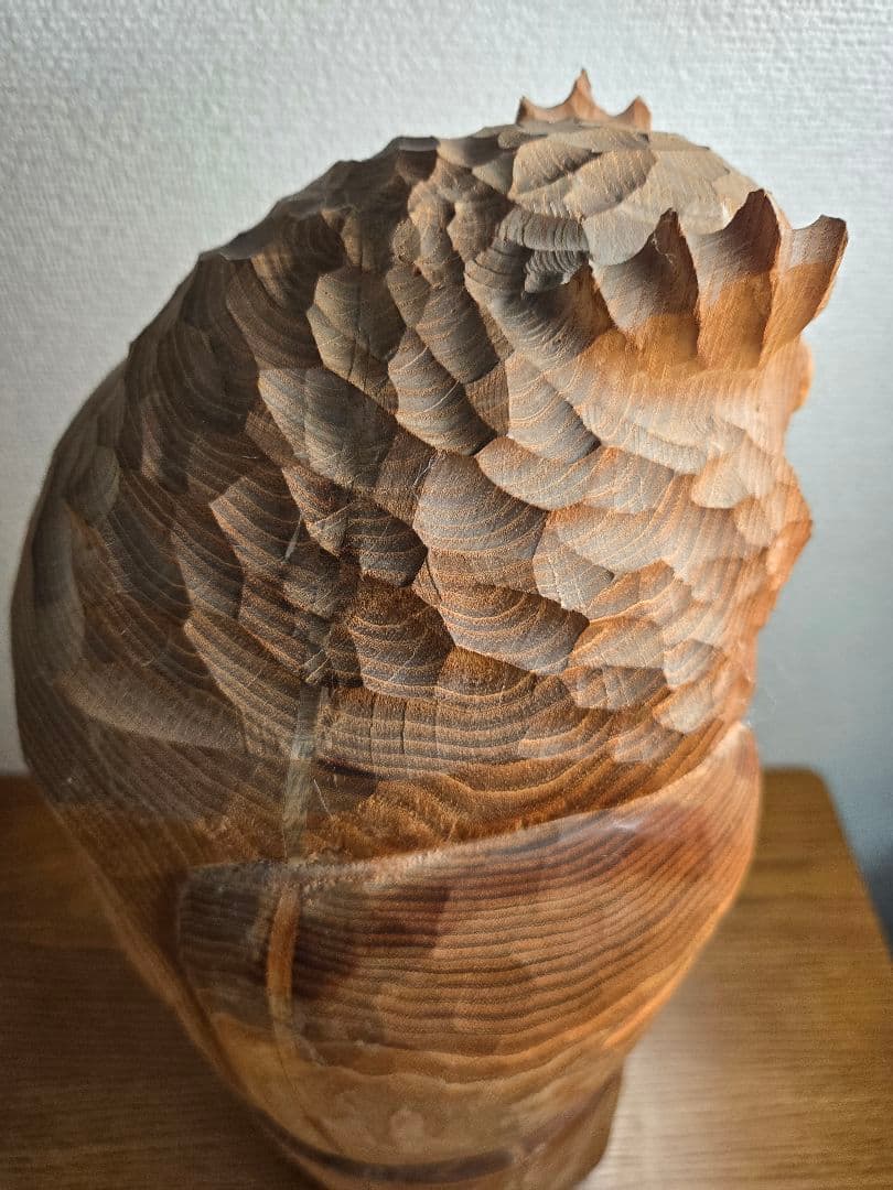 木製一刀彫　フクロウと魚の彫刻　最終値下げ