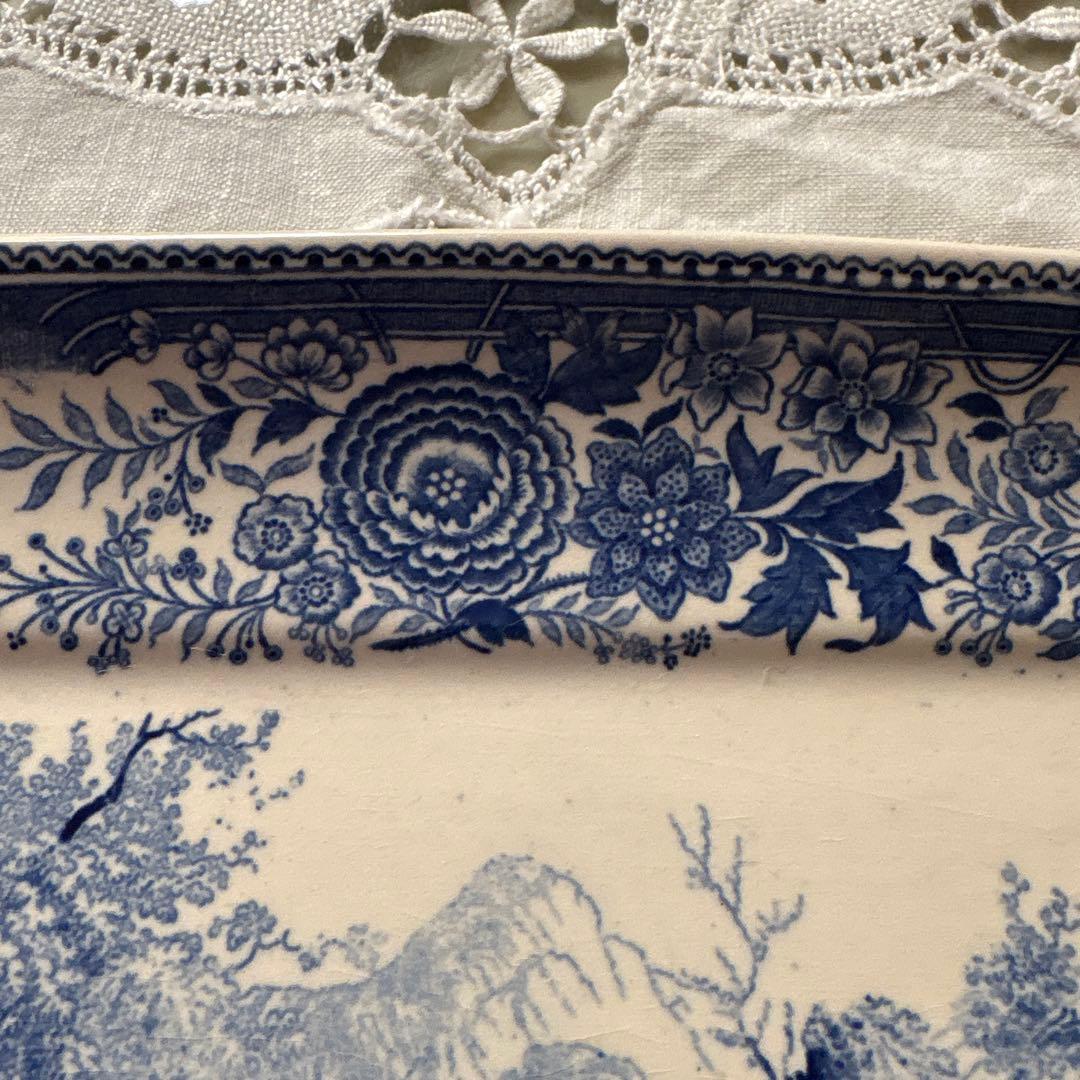 ドイツ　アンティーク　ヴィンテージ　ビレロイ&ボッホ　ケーキプレート　ブルー