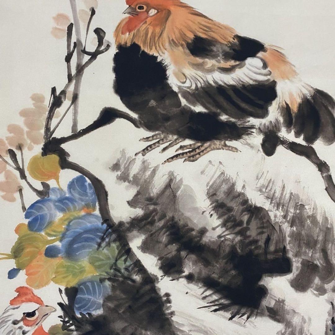 四尺 中堂 水墨画 一家親図 徐悲鴻風 宣紙 表装済み 証明書付