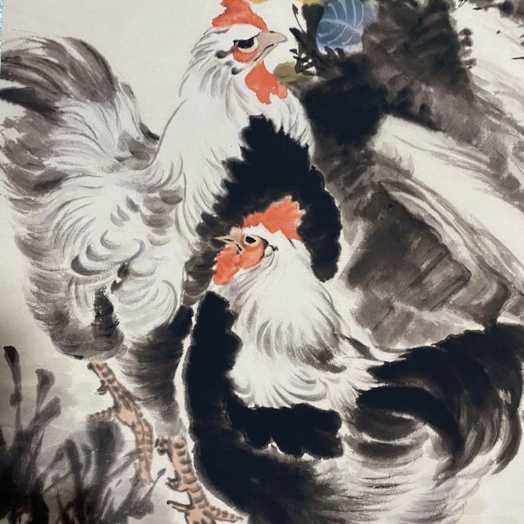 四尺 中堂 水墨画 一家親図 徐悲鴻風 宣紙 表装済み 証明書付