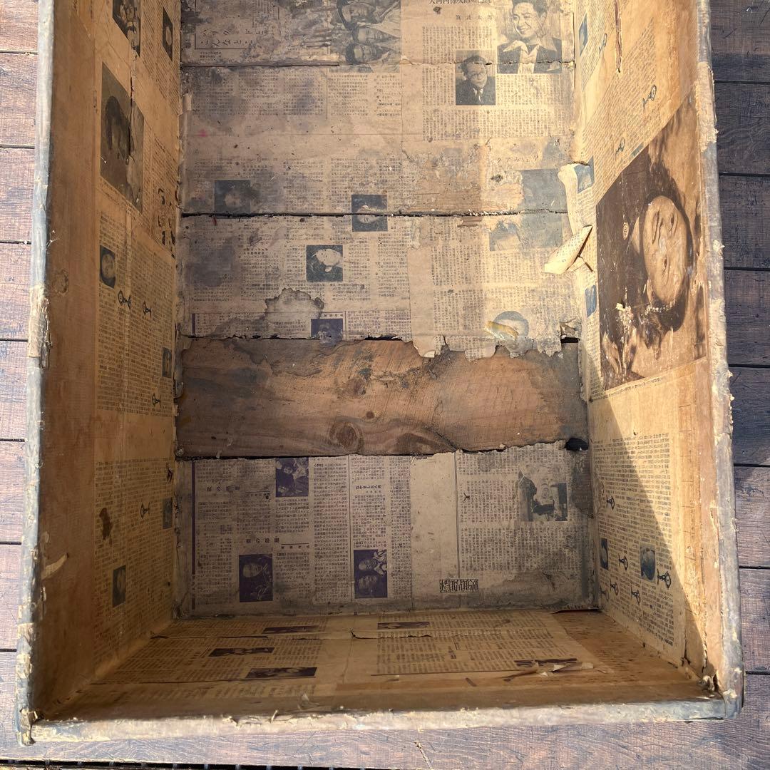 A-4 昭和レトロ 木箱 茶箱 当時物 新聞 切り抜き 時代物 アンティーク