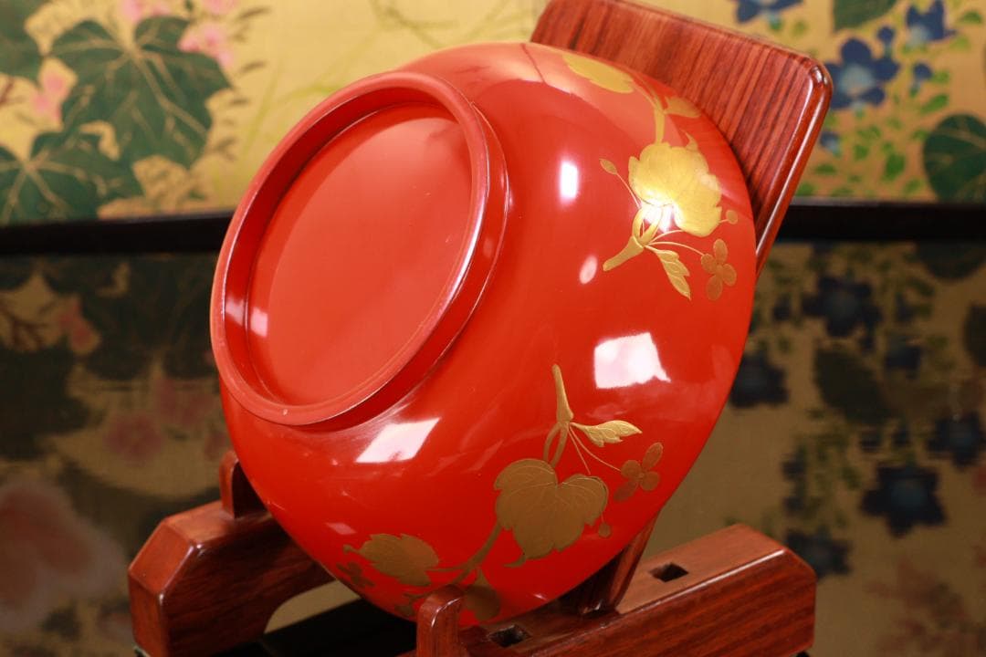 BK129　時代輪島塗　草花図金蒔絵　吸物椀　二客　木製　茶道具 懐石 菓子