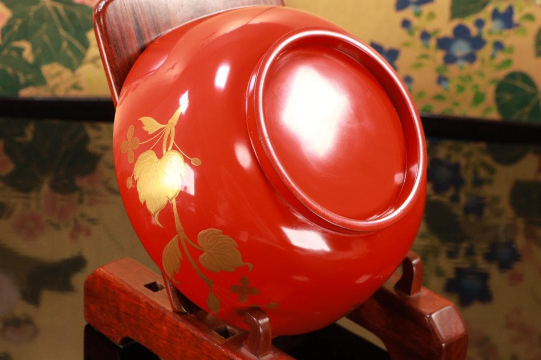 BK129　時代輪島塗　草花図金蒔絵　吸物椀　二客　木製　茶道具 懐石 菓子