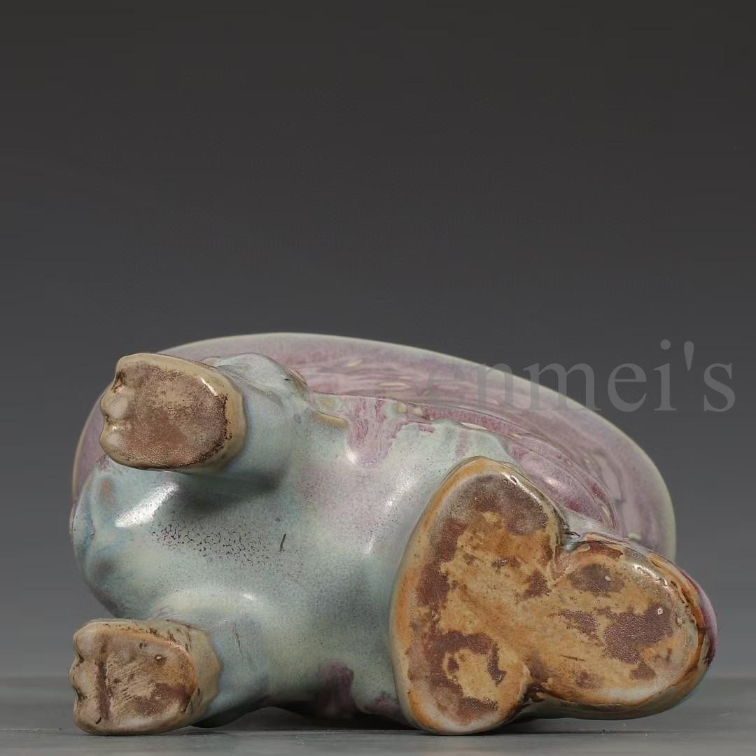 中国古美術・宋鈞窯款・玫瑰紫釉獅子爵杯・酒具・木箱付・文房具・茶道具・陶磁器