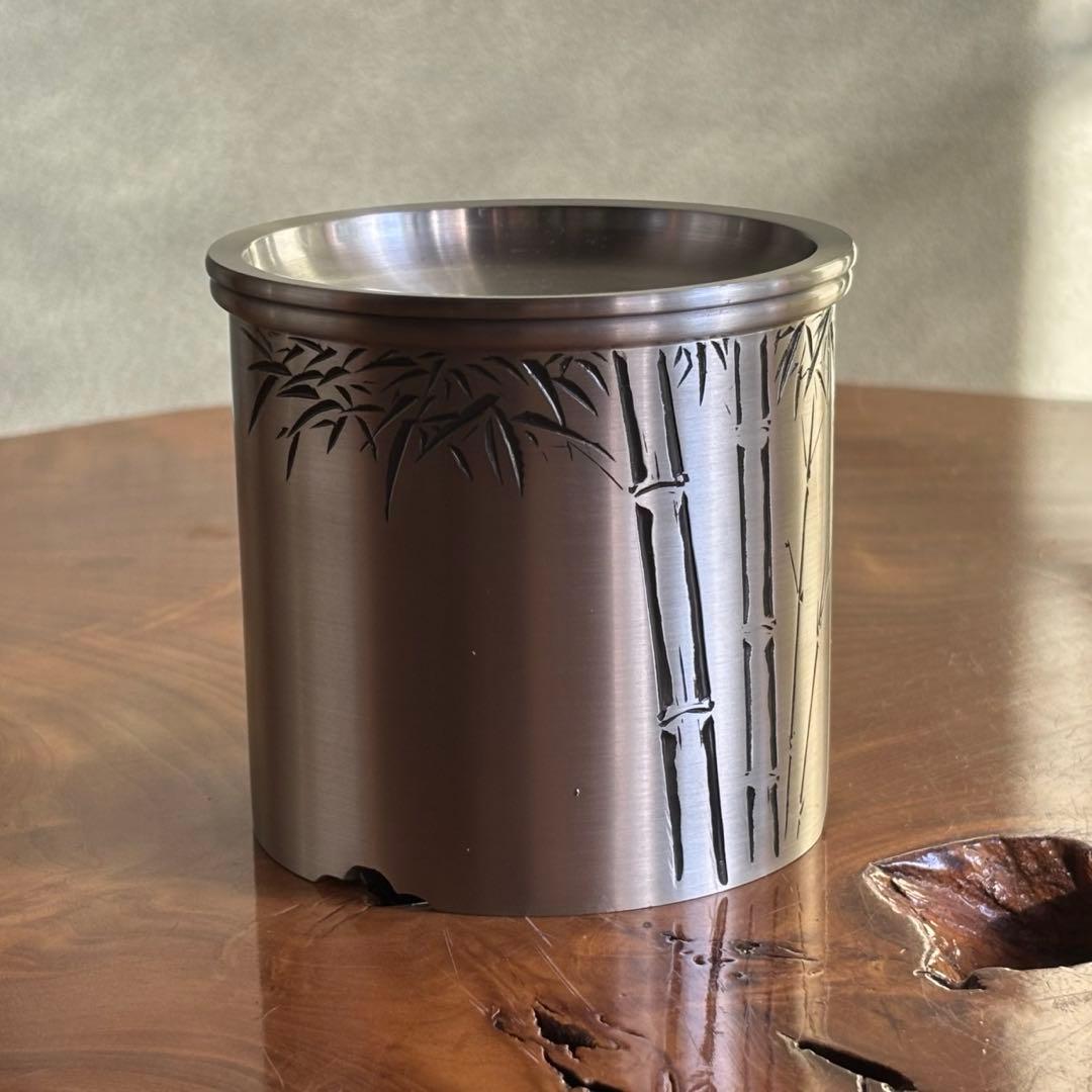 純錫　建水　鍛栄造　廣秀刻　茶道具　共箱