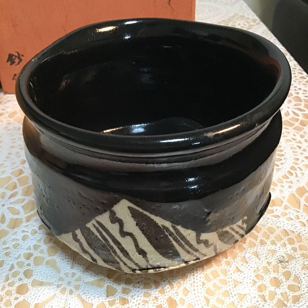 茶道具 黒織部 加藤 鈔 作 共箱 N278CI