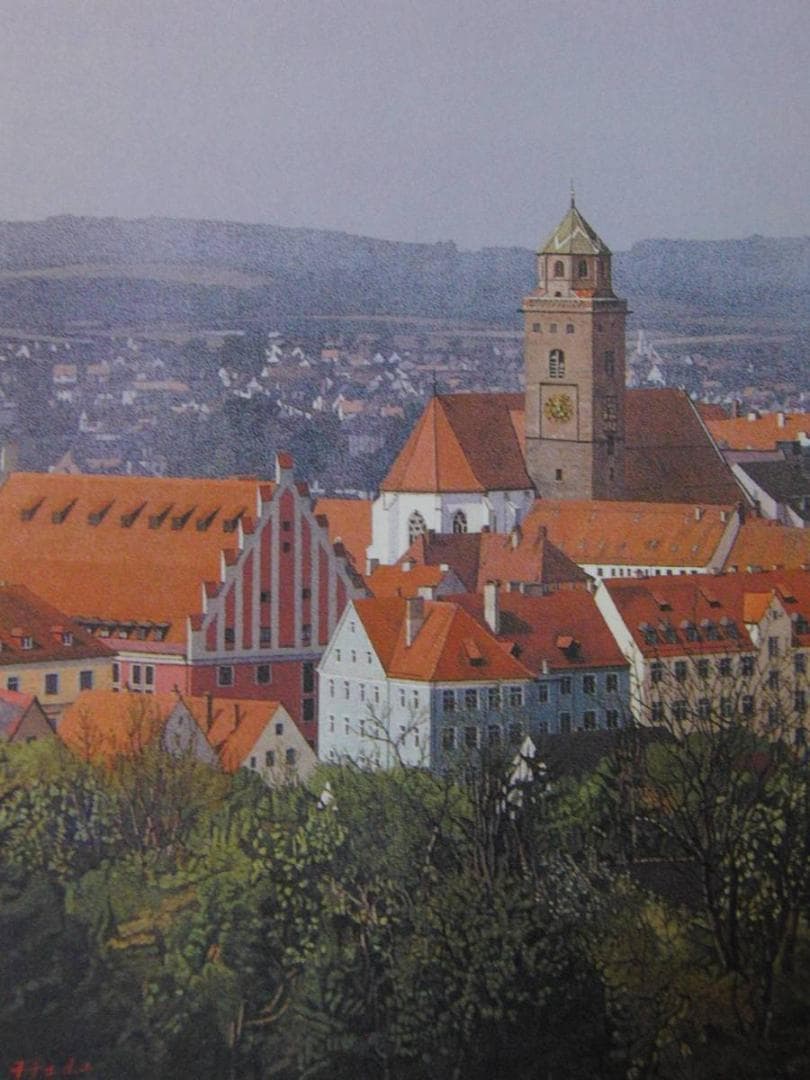 羽田裕、【五月のドナウヴェルト】、希少な画集画、新品高級額・額装付