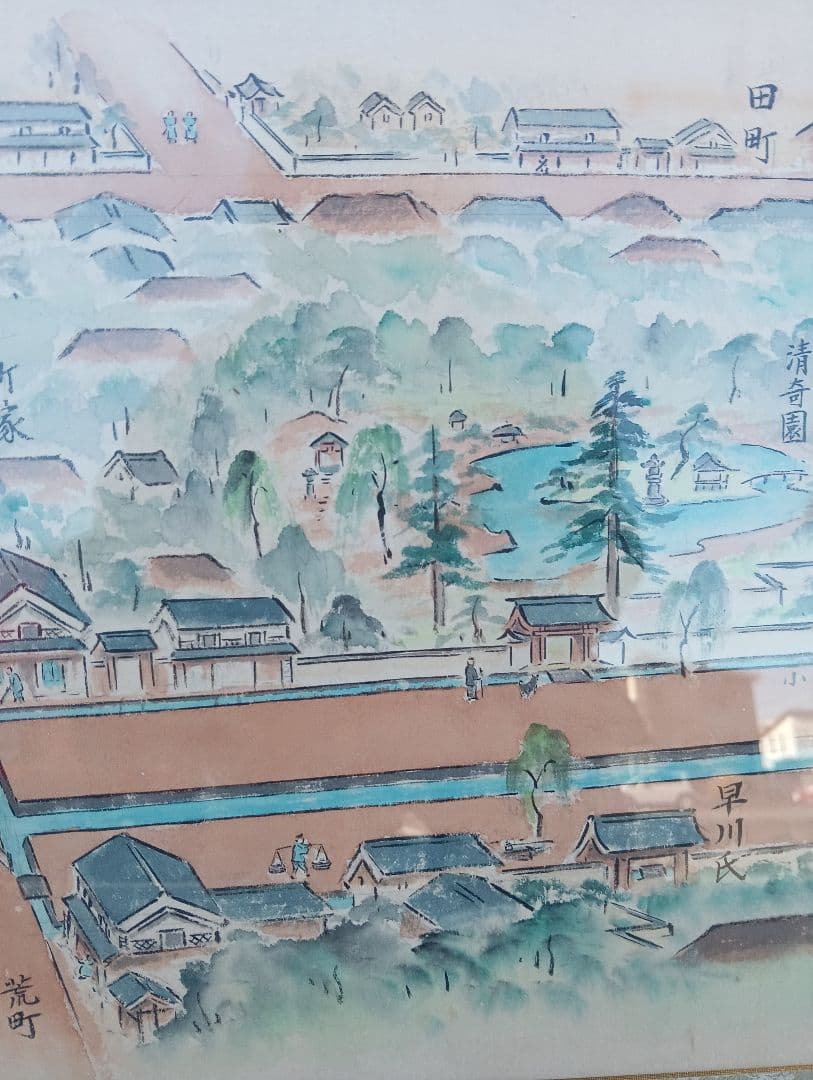 手描き風景画 日本画 古地図　仙台藩政時代末頃の清水小路　想像図 熊谷羊山