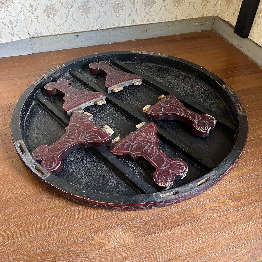 【アンティーク】李朝 彫刻 天然木 座卓 ちゃぶ台 センターテーブル 古家具