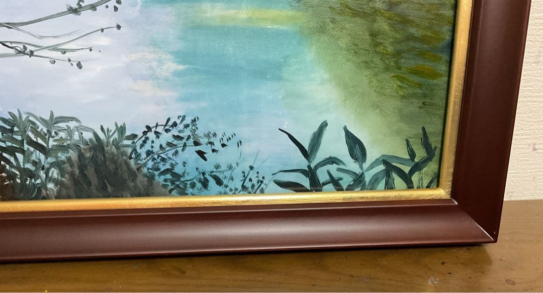 油彩画　「　晩秋の湖畔　」　原画　額付　F4号