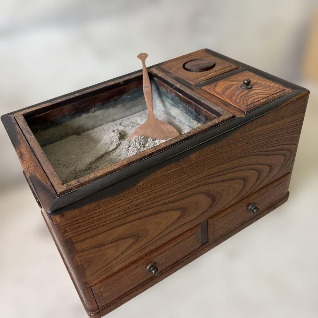 最終処分特価コンパクトな長火鉢　上品煎茶用ミニ灰付き素敵な木の雰囲気茶道具状態良