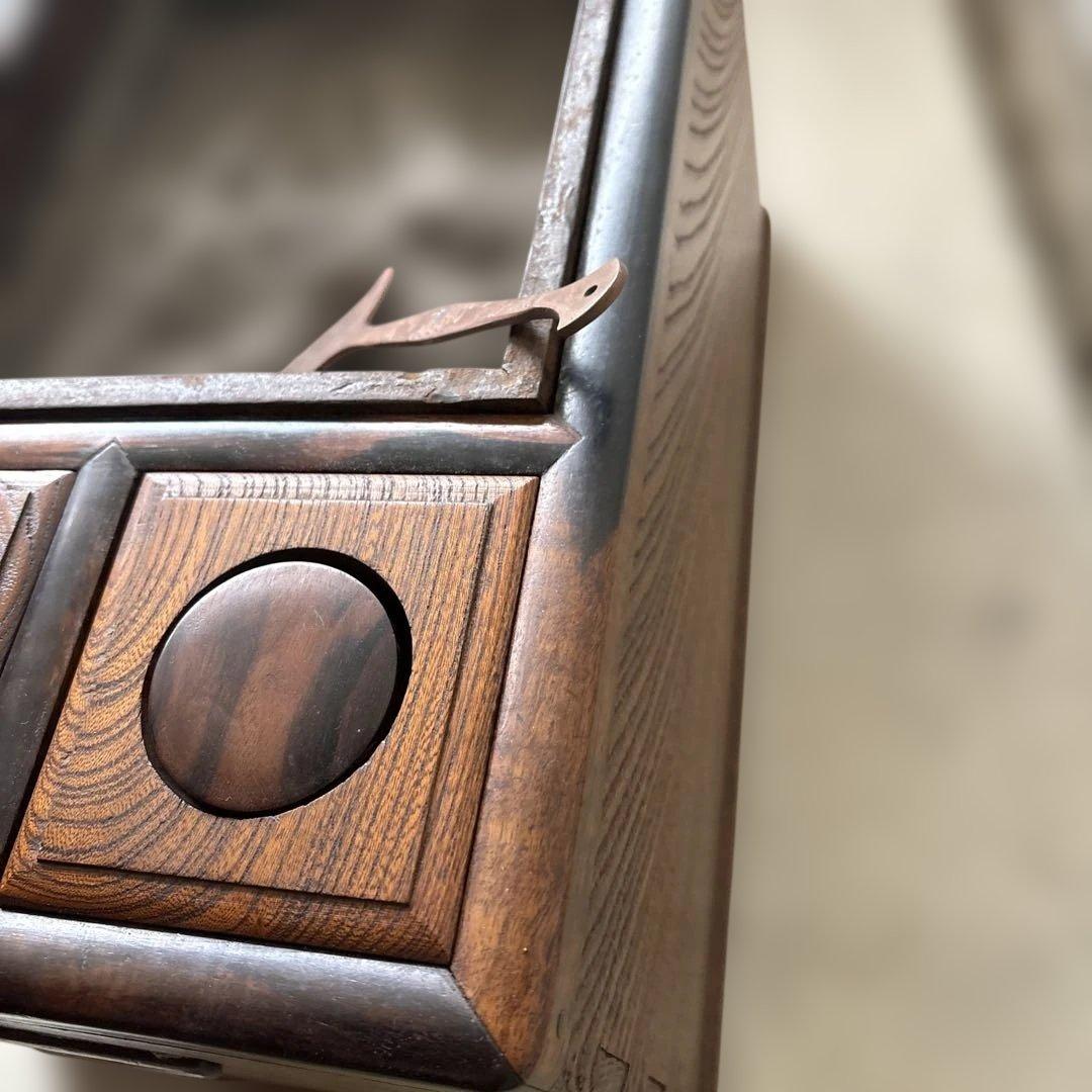 最終処分特価コンパクトな長火鉢　上品煎茶用ミニ灰付き素敵な木の雰囲気茶道具状態良