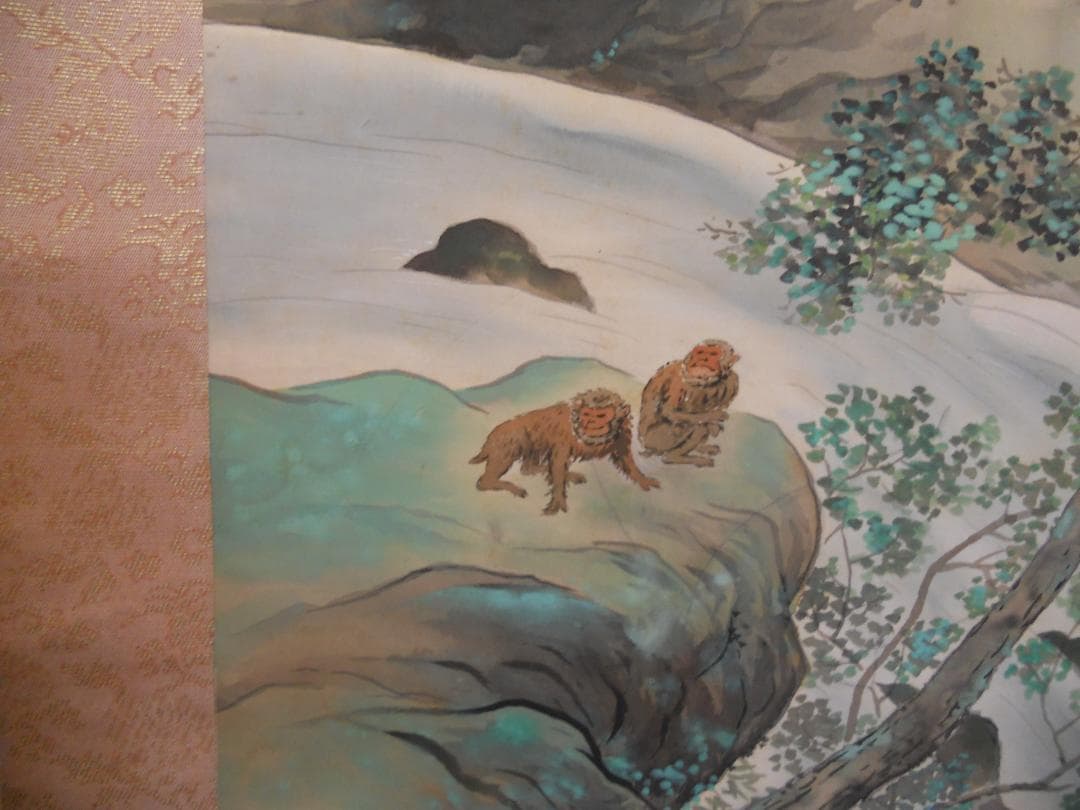 掛け軸 田中竣 夏水遊猿 絹本 希少 軸装 茶道具 掛軸 美品 です。