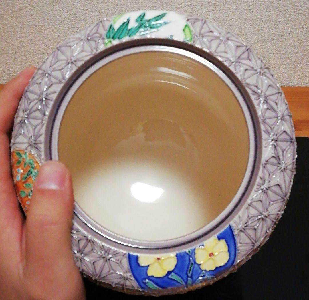 谷口翠雲作　淡紫　交趾　麻葉　四葉　水指　共箱　略歴付　茶道具