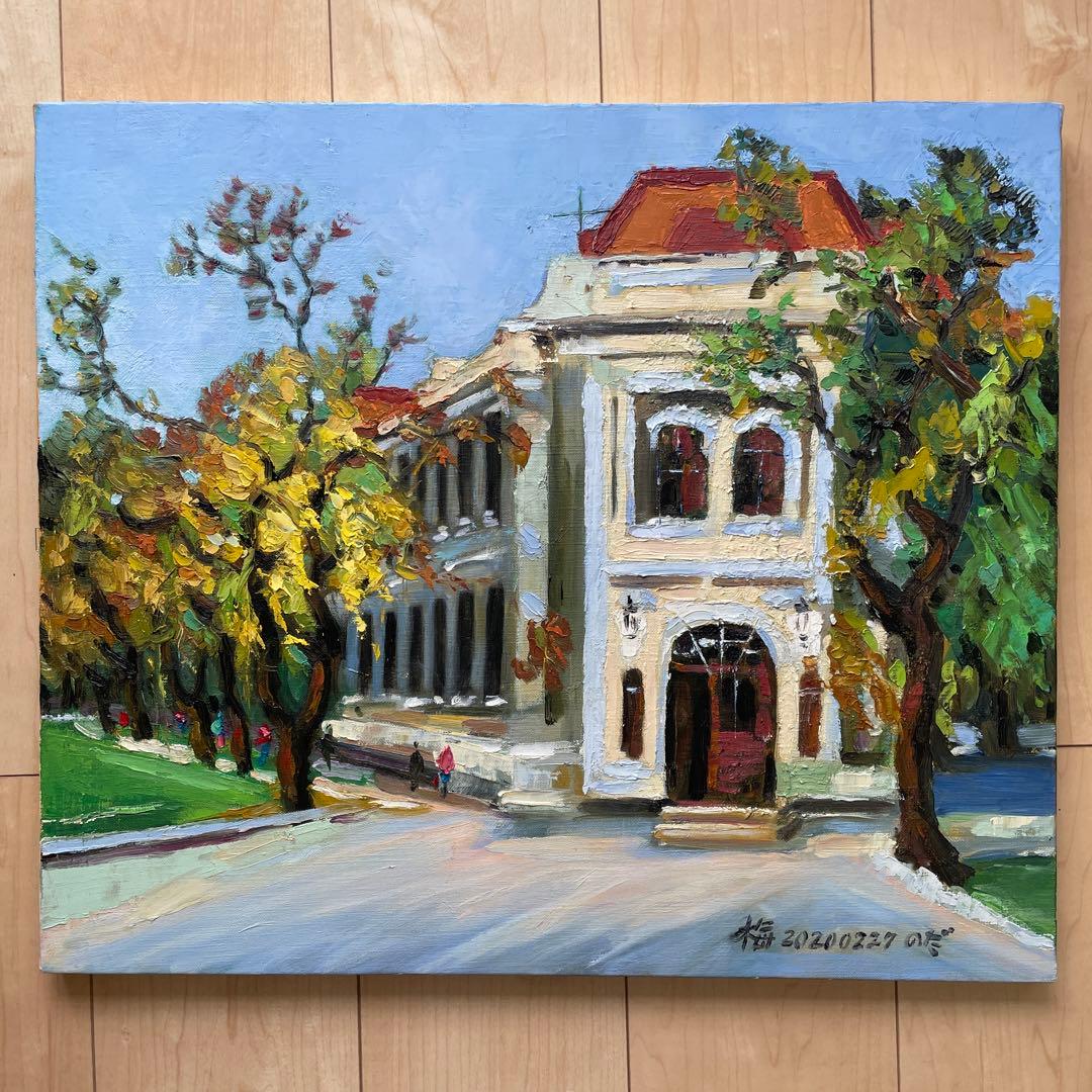 油彩画 F10 建物と自然 2020年