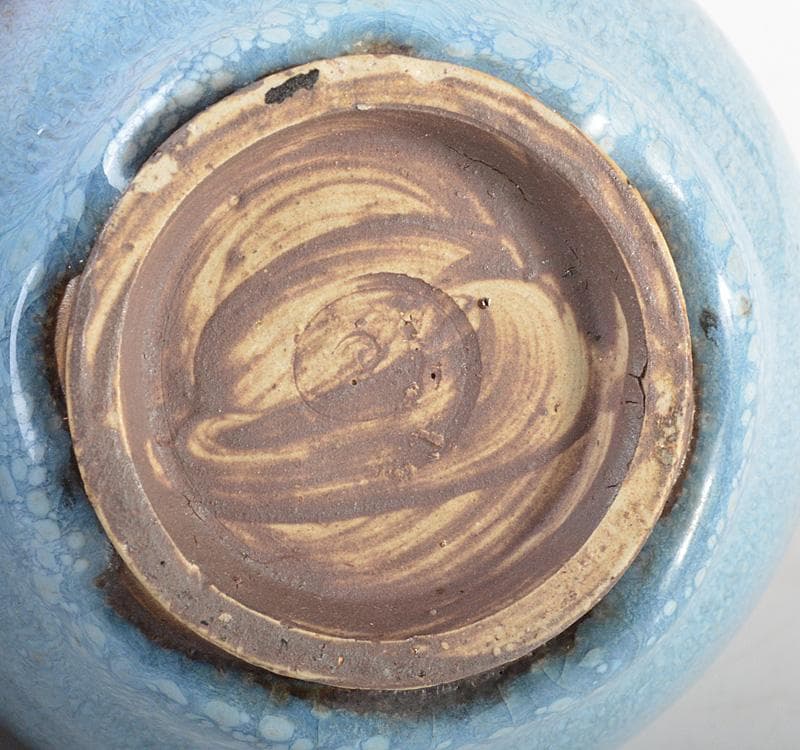 中国　汝窯　天青釉　茶入　茶壷　蓋・仕覆付　時代箱　M　R4570