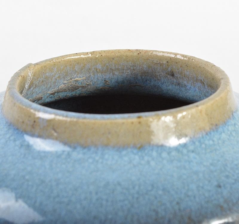 中国　汝窯　天青釉　茶入　茶壷　蓋・仕覆付　時代箱　M　R4570