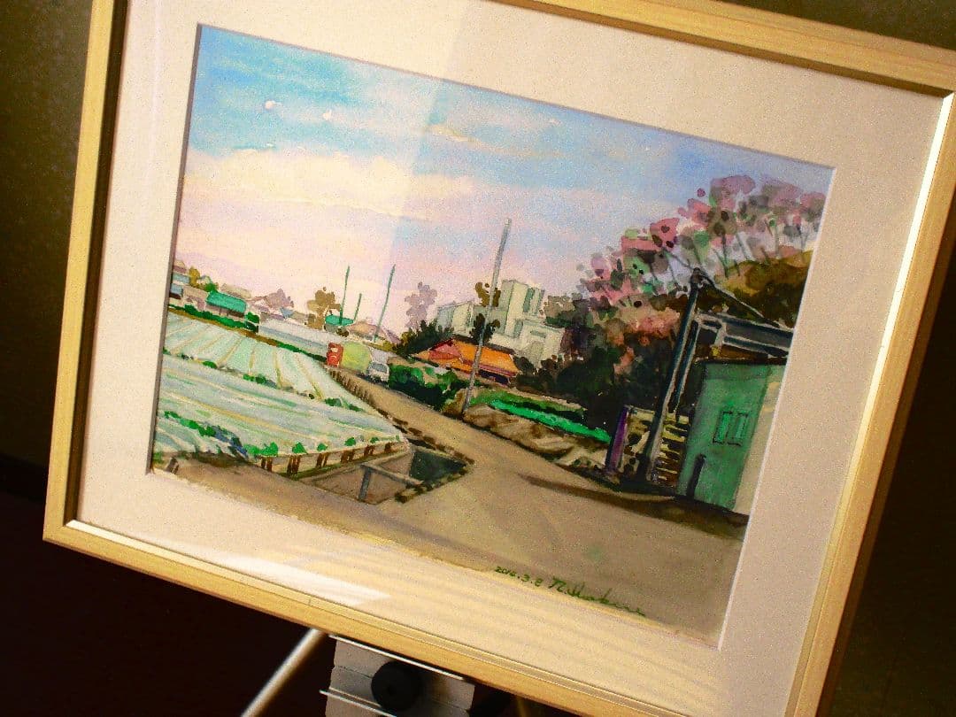 風景画 水彩画 木製額縁付きF6サイズ