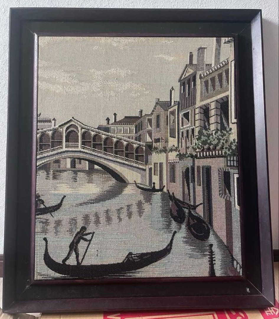 タペストリー 運河とゴンドラ 黒フレーム
