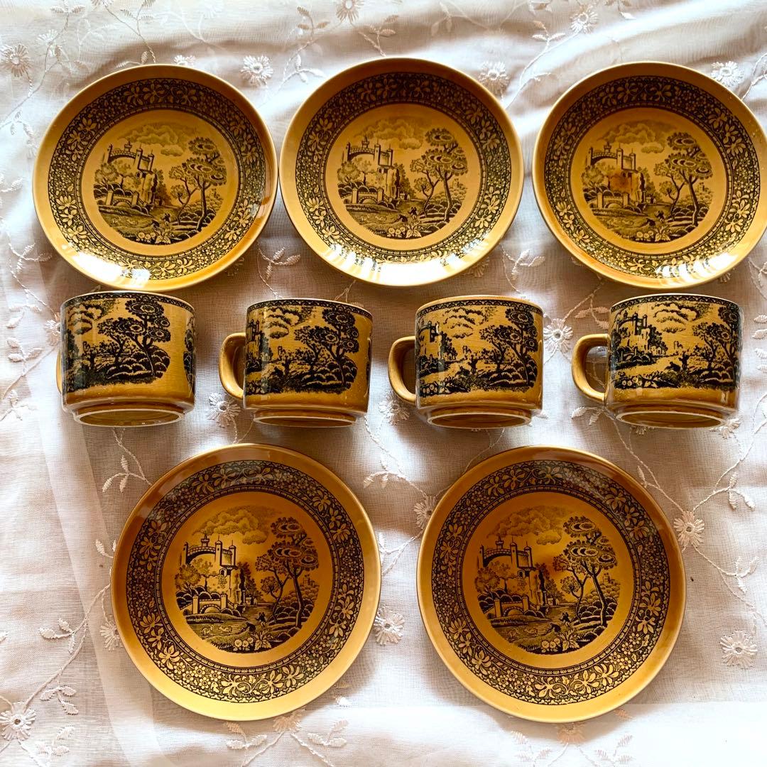 ◆【希少】古城の描かれたティーカップ＆ソーサーセット 花食器アンティークレトロ②
