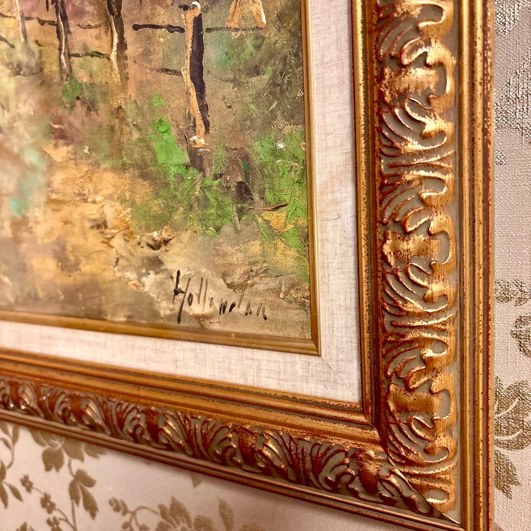 Hollander \"Country road\" 油絵 風景画 ゴールド額F10