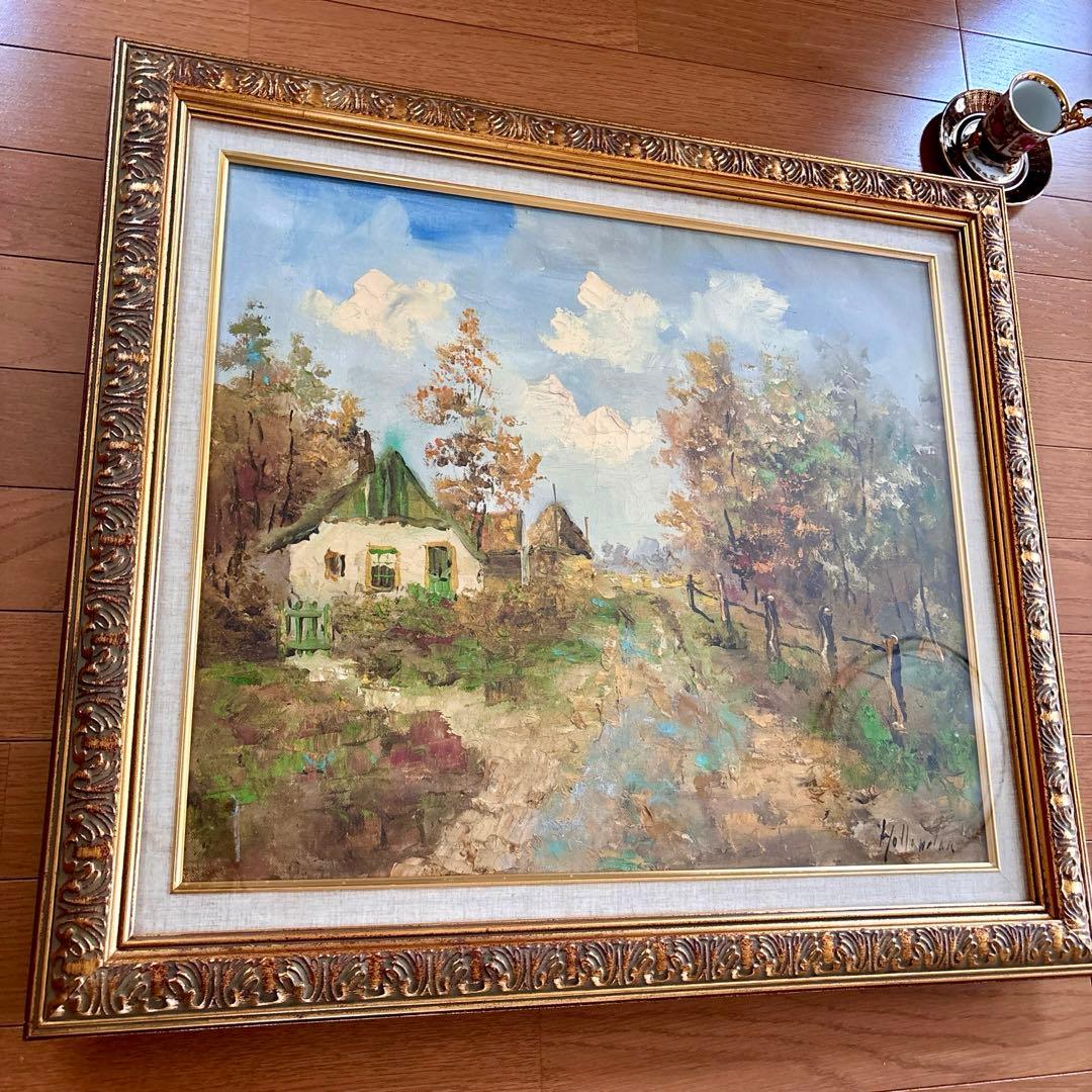 Hollander \"Country road\" 油絵 風景画 ゴールド額F10