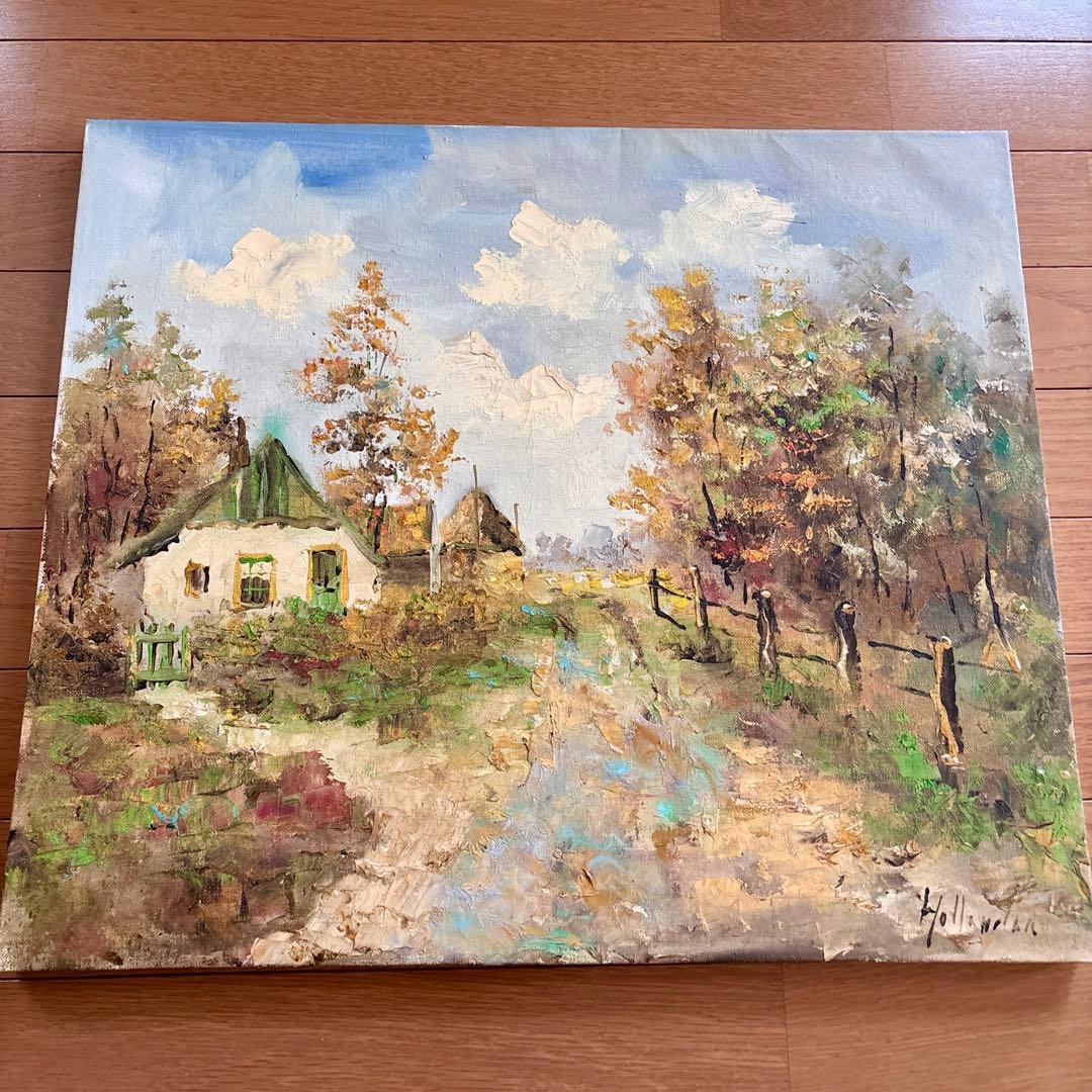 Hollander \"Country road\" 油絵 風景画 ゴールド額F10