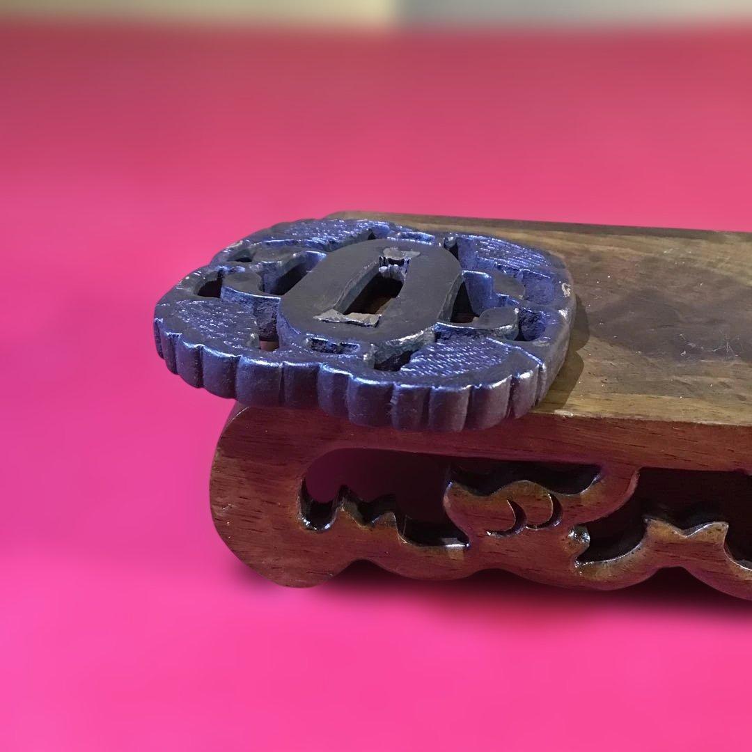 鐵地極厚　棕櫚透鍔　長州住　中井在銘