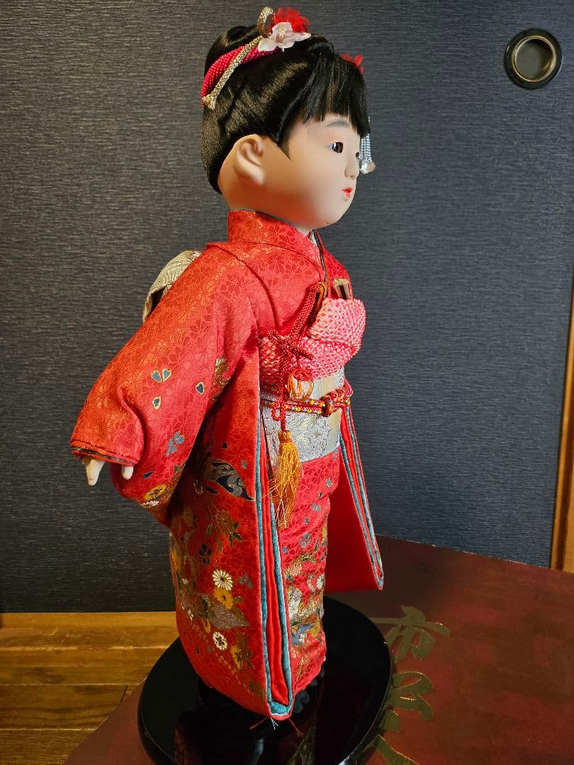 人形の秀月 市松人形 髪飾り付き