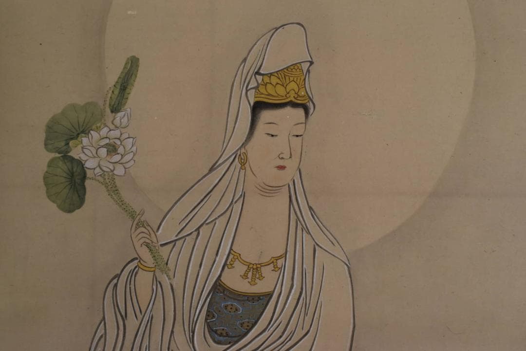 【真作】春芳/観音図ＮＯ-2、1/掛軸☆宝船☆AB-313